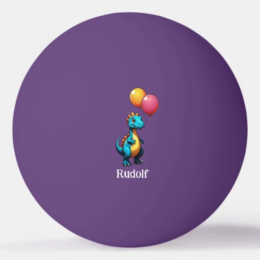 Blauwe dinosaurus met ballonnen pingpongbal (Voorkant)