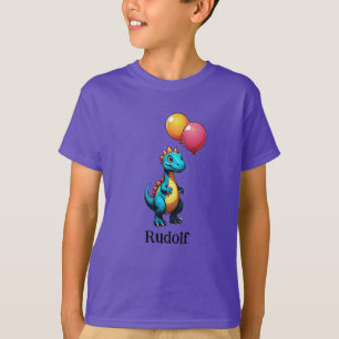 Blauwe dinosaurus met ballonnen t-shirt