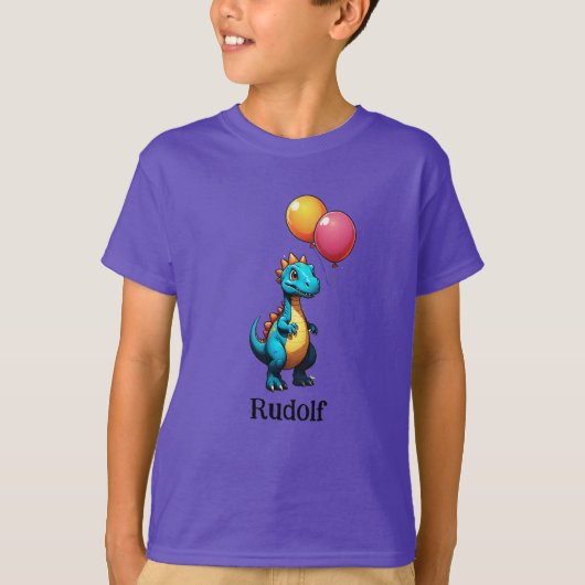 Blauwe dinosaurus met ballonnen t-shirt (Voorkant)