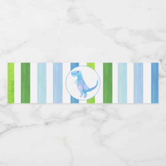 Blauwe Dinosaurus met blauwe en groene strepen Waterfles Etiket (Enkel label)