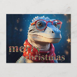 Blauwe dinosaurus met bril Kerstsjaal Feestdagenkaart