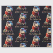 Blauwe dinosaurus met een kerstsjaal cadeaupapier (Vlak)