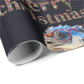 Blauwe dinosaurus met een kerstsjaal cadeaupapier (Rol Hoek)