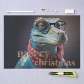 Blauwe dinosaurus met een kerstsjaal tissuepapier (Craft)