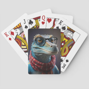 Blauwe dinosaurus met een kerstslinger pokerkaarten