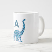 Blauwe dinosaurus monogram grote koffiekop (Voorkant rechts)