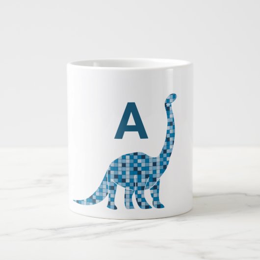 Blauwe dinosaurus monogram grote koffiekop (Voorkant)
