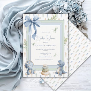 Blauwe Dinosaurus Mooie Moderne Baby Shower Kaart