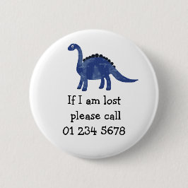 Blauwe dinosaurus, noodsituatie voor kinderen, vei ronde button 5,7 cm