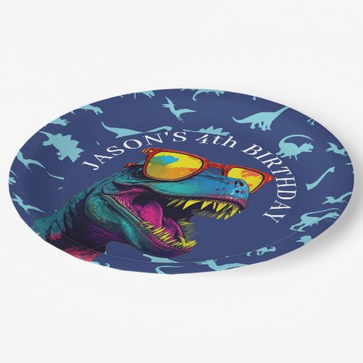 Blauwe dinosaurus papieren bordje (Gekanteld)