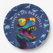 Blauwe dinosaurus papieren bordje (Voorkant)