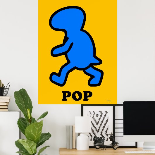 Blauwe Dinosaurus Pop Art Poster – Cartoon Prehist (Thuiskantoor)