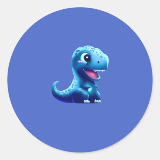 Blauwe dinosaurus schattig ronde sticker (Voorkant)