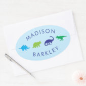 Blauwe Dinosaurus Schattige Kind Dino Envelop Seal Ovale Sticker (Envelop)