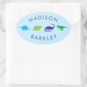 Blauwe Dinosaurus Schattige Kind Dino Envelop Seal Ovale Sticker (Tas)