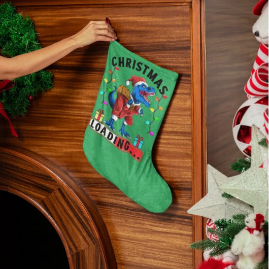 Blauwe Dinosaurus T Rex Kerst Laden T-shirt Kleine Kerstsok