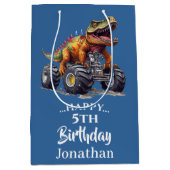 Blauwe Dinosaurus T-Rex Monster Truck, Medium Cadeauzakje (Voorkant)