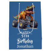 Blauwe Dinosaurus T-Rex Monster Truck, Medium Cadeauzakje (Achterkant)