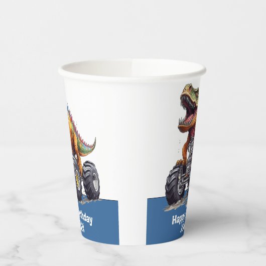 Blauwe Dinosaurus T-Rex Monster Truck thema Papieren Bekers (Links)