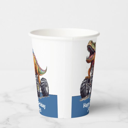 Blauwe Dinosaurus T-Rex Monster Truck thema Papieren Bekers (Rechts)