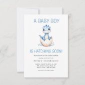 Blauwe Dinosaurus Uitkomen Binnenkort Baby Boy Sho Kaart (Voorkant)