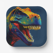 Blauwe Dinosaurus Verjaardag Papieren Bordje (Voorkant)