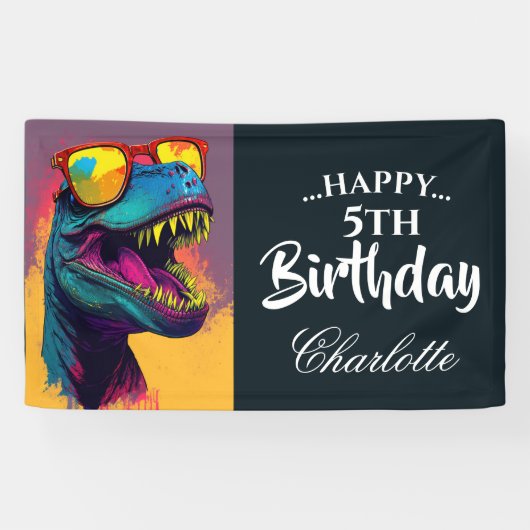 Blauwe Dinosaurus verjaardag Spandoek (Horizontaal)