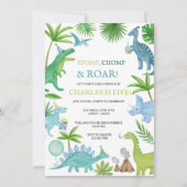 Blauwe Dinosaurus Verjaardag Uitnodiging (Voorkant)