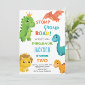 Blauwe Dinosaurus Verjaardag Uitnodigingen (Staand voorkant)