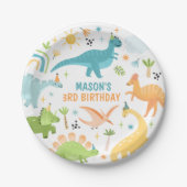 Blauwe Dinosaurus Verjaardagsfeestje Papieren Bordje (Voorkant)