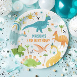 Blauwe Dinosaurus Verjaardagsfeestje Papieren Bordje<br><div class="desc">Blauwe Dinosaurus Verjaardagsfeestpapier Borden Alle design zijn © PIXEL PERFECTION PARTY LTD</div>