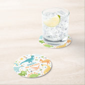 Blauwe Dinosaurus Verjaardagsfeestje Ronde Kartonnen Onderzetter (Insitu)