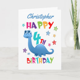 Blauwe Dinosaurus vierde verjaardag Kaart