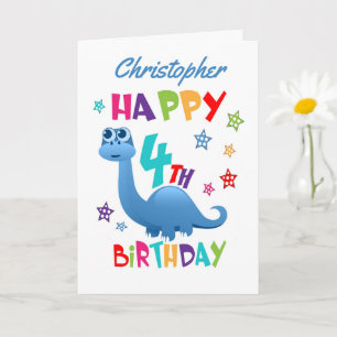 Blauwe Dinosaurus vierde verjaardag Kaart