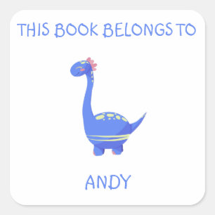 Blauwe Dinosaurus Vierkante Sticker