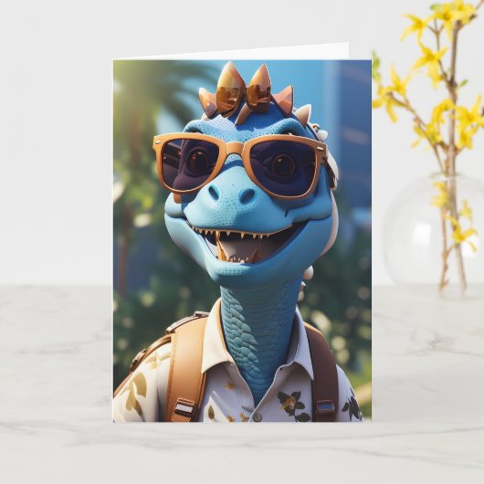 Blauwe dinosaurus wandelaar | KAART (Gele Bloem)