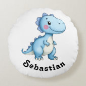 Blauwe dinosaurusgeometrie rond kussen (Voorkant)