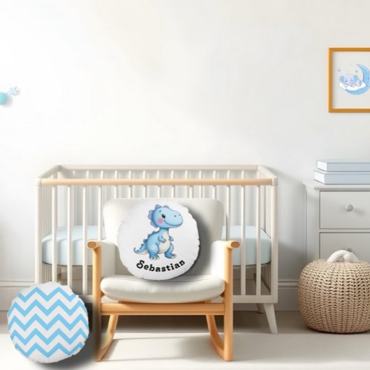 Blauwe dinosaurusgeometrie rond kussen