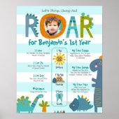 Blauwe dinosaurussen foto jongen 1e verjaardag mij poster (Voorkant)