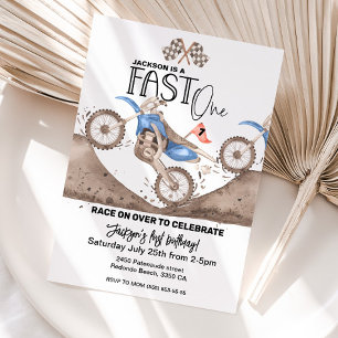 Blauwe Dirt Bike 1e verjaardag Fast ONE Kaart