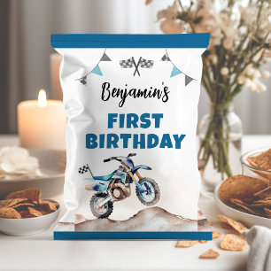 Blauwe Dirt Bike Jongens Verjaardag Chip Zak Wrapp Flyer