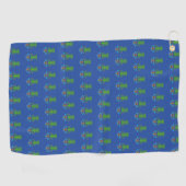 Blauwe Disc Golf handdoek met groene mand (Horizontaal)