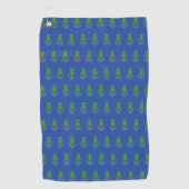 Blauwe Disc Golf handdoek met groene mand (Voorkant)