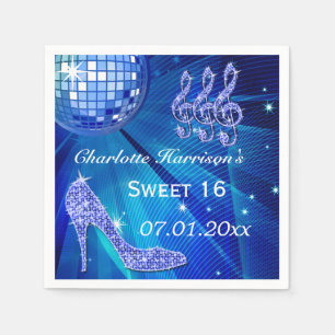 Blauwe Disco Bal en Glitter Hakken Sweet 16 Servetten