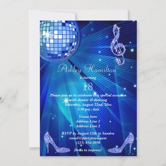 Blauwe Disco bal en hakken 18e verjaardag Kaart (Achterkant)