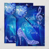Blauwe Disco Bal en hakken 50ste verjaardag Kaart (Voorkant / Achterkant)