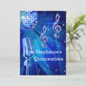 Blauwe Disco Bal en Retro Microfoon Quinceañera Kaart (Staand voorkant)