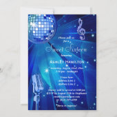 Blauwe Disco Bal en Retro Microfoon Sweet 16 Kaart (Achterkant)