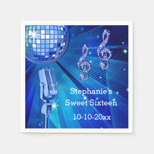 Blauwe Disco Bal en Retro Microfoon Sweet 16 Servetten