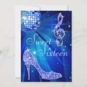 Blauwe Disco Bal en Sparkle Heels Sweet 16 Kaart (Voorkant)